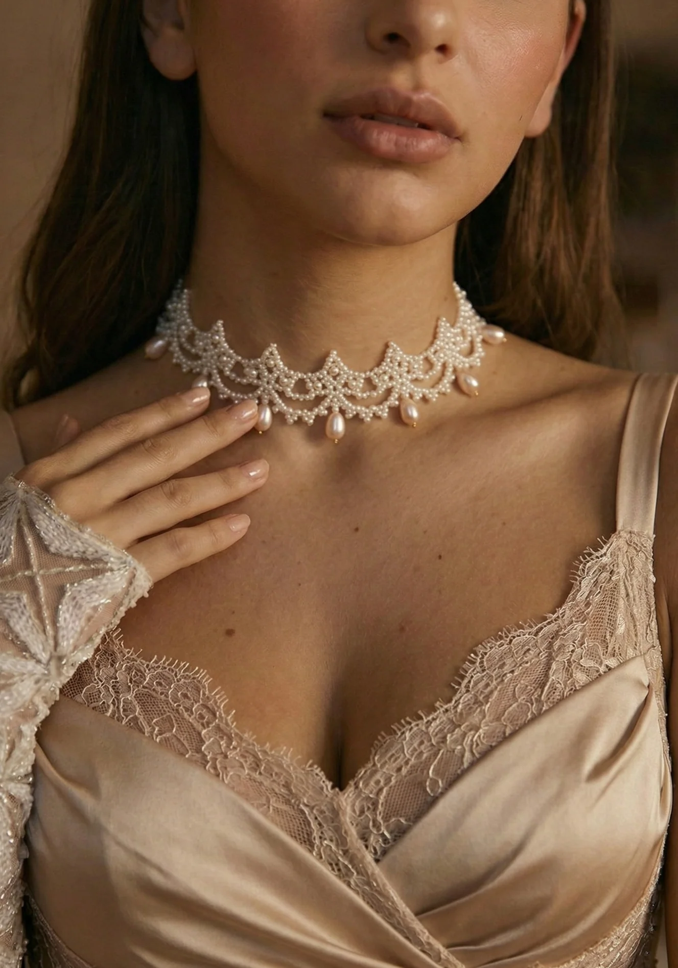 Moonlit Lace – Victorian Pearl Lace Necklace | Regency Rococo Bridal Jewelry